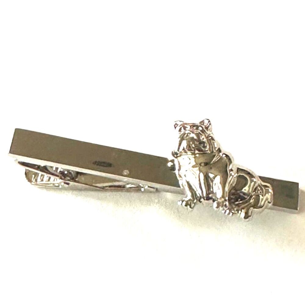 Polished Silver Tone Sitting Bulldog Full Body Tie Bar